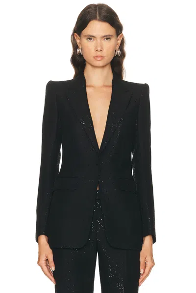 Tom Ford Sequined Single Breasted Jacket In Black