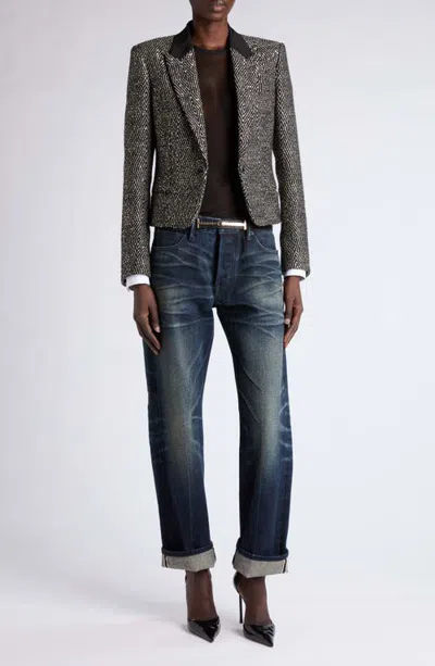 Tom Ford Sequined Tweed Cropped Jacket In Gold/black