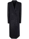 Tom Ford Sequined Wool Blend Crepe Double Breasted Coat In Black