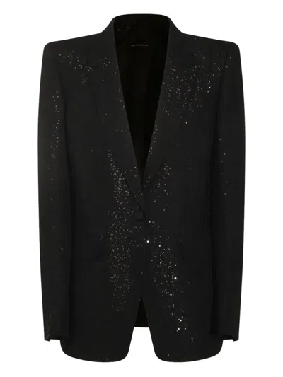 Tom Ford Sequined Wool Blend Crepe Single Breasted Jacket Clothing In Black
