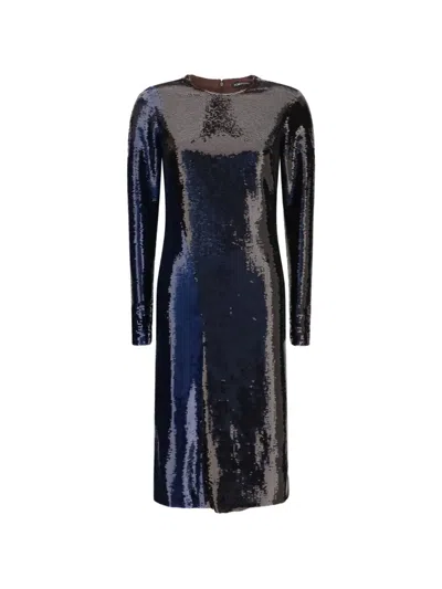 Tom Ford Sequin-embellished Long-sleeve Midi Dress In Blue