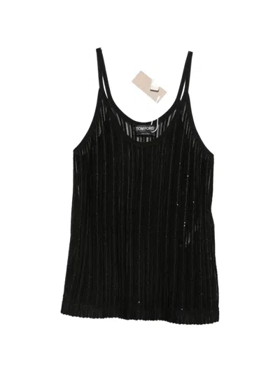 Tom Ford Sequin-embellished Ribbed-knit Top In Black