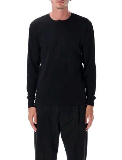 Tom Ford Henley-neck Long-sleeved Jersey T-shirt Clothing In Black