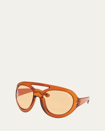 Tom Ford Serena Acetate Aviator Sunglasses In Transparent Amber