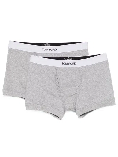 Tom Ford Set Da 2 Boxer In Cotone Con Elastico Logato In Gray