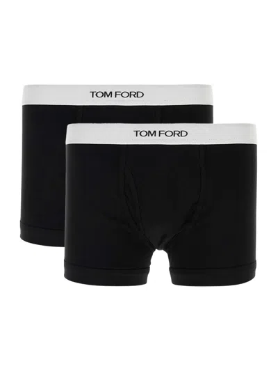 Tom Ford Set Of 2 Cotton Boxers With Logo Elastic In Black
