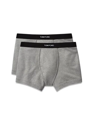Tom Ford Set Of 2 Logo-waistband Cotton Boxer Briefs Clothing In Grey