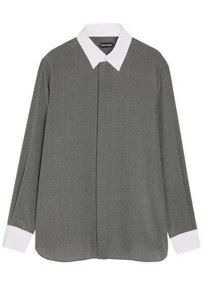 Tom Ford Sharkskin Printed Silk Shirt In Gray