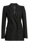 Tom Ford Sharp Herringbone Double Breasted Virgin Wool Jacket In Black