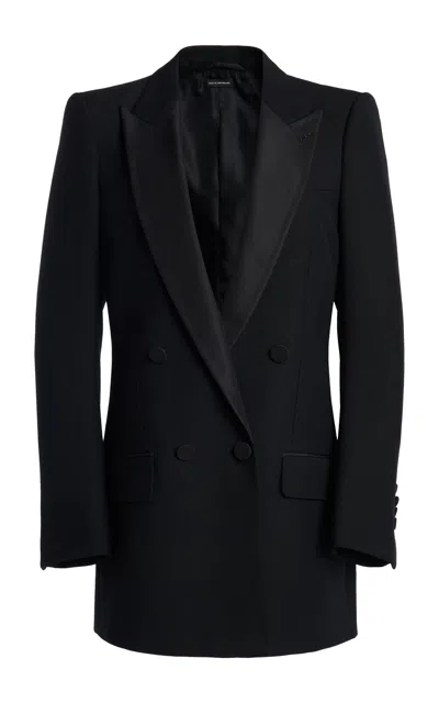 Tom Ford Sharp Wool Double-breasted Tuxedo Blazer In Black