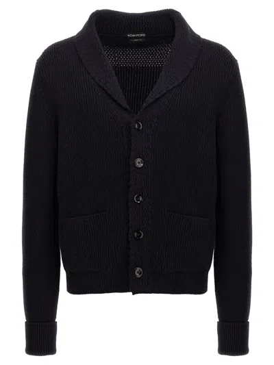 Tom Ford Shawl Collar Ribbed Cardigan Pockets In Black