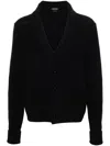 Tom Ford Cashmere Knit Sweater With Buffalo Horn Buttons And Shawl Collar In Blue