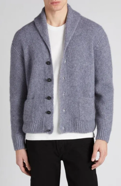 Tom Ford Shawl Collar Brushed Cashmere & Silk Cardigan In Ig399 Ash Grey