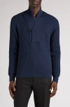 Tom Ford Slim-fit Shawl-collar Ribbed Merino Wool-blend Half-placket Sweater In Hb806 Space Blue