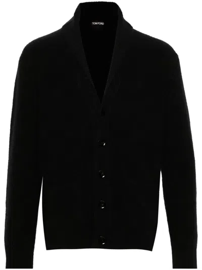 Tom Ford Brushed Shawl Collar Cardigan In Black