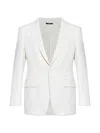 Tom Ford Wool Silk Sharp Faille Slim Shawl Lapel Jacket In White