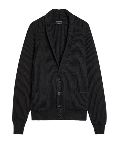 Tom Ford Shawl-lapel Ribbed Wool And Silk-blend Cardigan In Animal Print