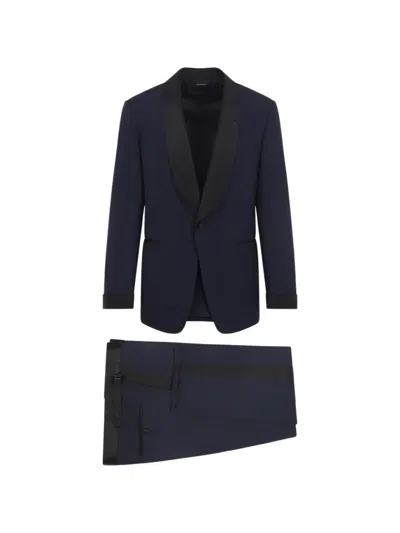 Tom Ford Shawl-lapel Wool Suit In Blue