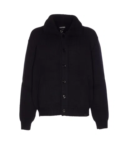TOM FORD SHEARLING COLLAR CASHMERE CARDIGAN