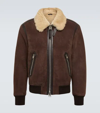 Tom Ford Shearling-trimmed Leather Jacket In Brown