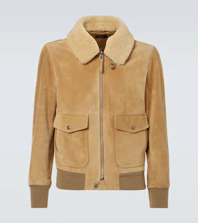 Tom Ford Shearling-trimmed Suede Blouson In Beige