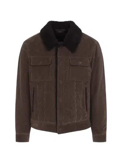 Tom Ford Brown 900 Wale Cord Sherling Collar Trucker In Multi