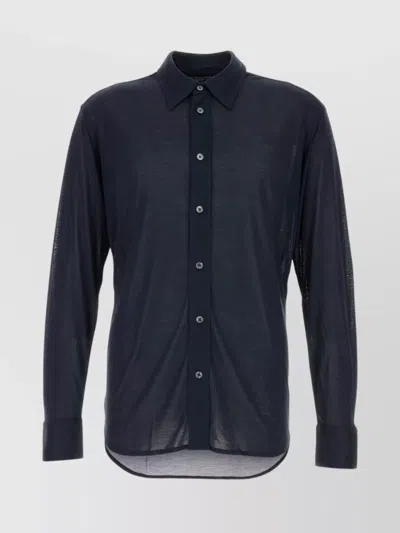 Tom Ford Sheer Fabric Long Sleeves Silk Shirt In Blue