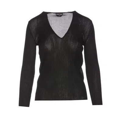 Tom Ford Sheer Fine-ribbed Top In Black