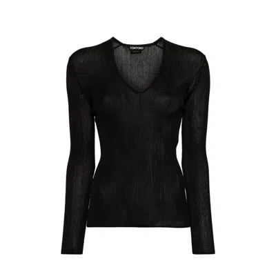 Tom Ford Sheer Fine-ribbed Top Women In Black