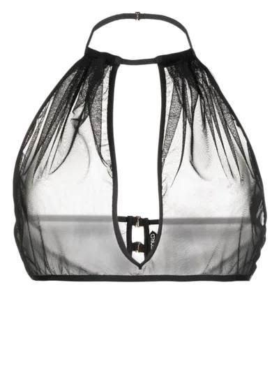 Tom Ford Sheer Halterneck Cropped Top In 黑色