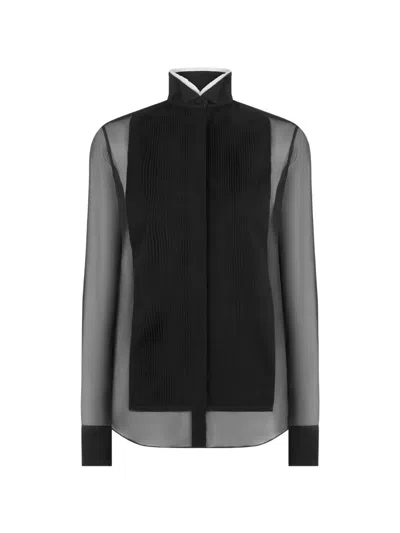 Tom Ford Sheer Pleated-bib Blouse In Black