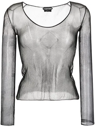 Tom Ford Sheer Ribbed Jersey Top In Black