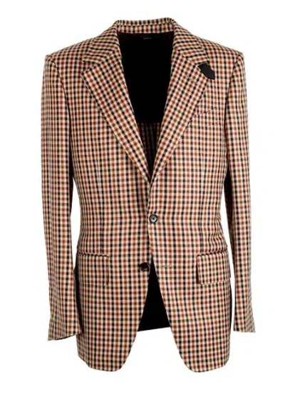 Pre-owned Tom Ford Shelton Checked Brown Sport Coat Size 48 It / 38r U.s. With Tags