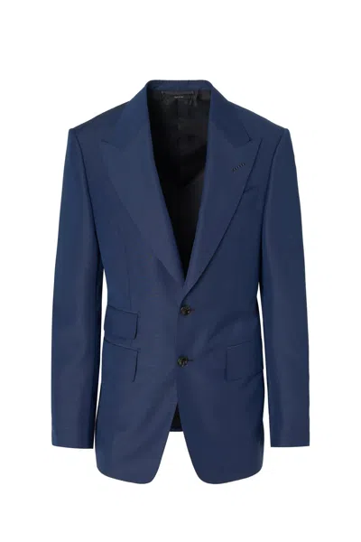 Tom Ford Shelton Mohair Silk Jacket In Blue