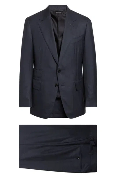 Tom Ford Shelton Shadow Windowpane Check Wool & Silk Suit In Blue