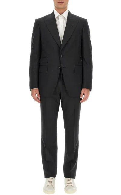 Tom Ford Shelton Overcheck Tailored Two Piece Suit In Black