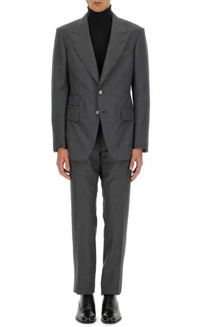 Tom Ford Shelton Fresco Stripe Wool Suit In Charcoal