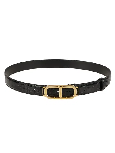Tom Ford Shinny Stamped Croc Belt In Black