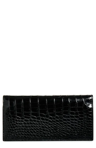 Tom Ford Shiny Croc Embossed Leather Vertical Wallet In Black