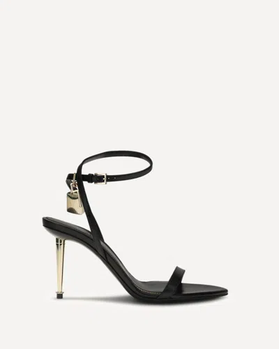 Tom Ford Shiny Leather Padlock Pointy Naked Sandal In Black