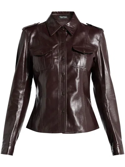 Tom Ford Shiny Leather Shirt In Red