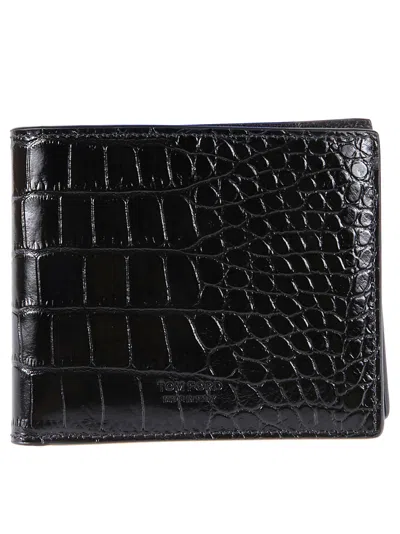 Tom Ford Shiny Printed Croc Leather Wallet In Black
