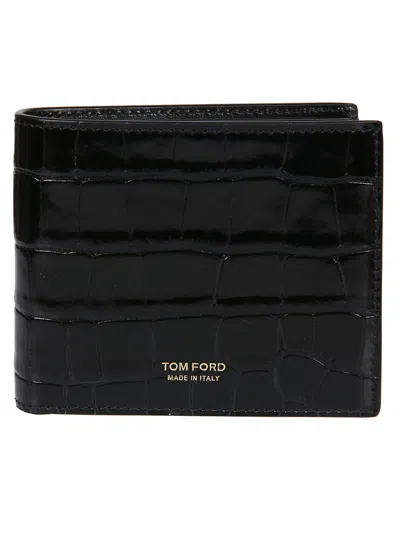Tom Ford Shiny Printed Crocodile Classic Bifold Wallet In Black
