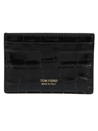 Tom Ford Shiny Printed Crocodile Credit Card Holder In Black