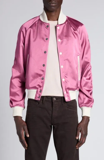 Tom Ford Shiny Satin Bomber Jacket In Pink