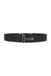 Tom Ford Shiny Smooth Calf Reversible T Belt 40 Mm In Black