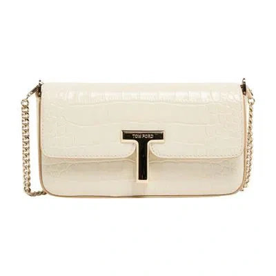 Tom Ford Shiny Stamped Croc Mini Bag In Off-white