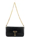 Tom Ford Mini Crossbody Bag In Black Calf Leather With Crocodile Effect In Black