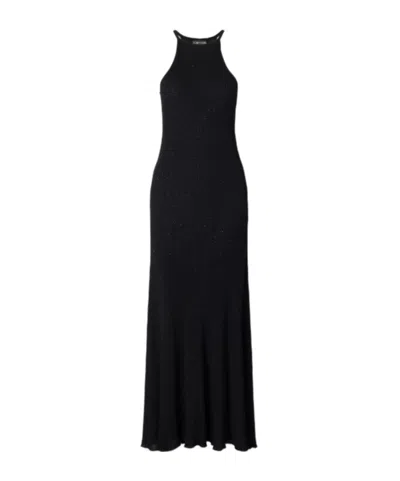 Tom Ford Ribbed Lurex Halterneck Maxi Dress In Black
