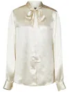 Tom Ford Pussy-bow Collar Silk Shirt In Neutral